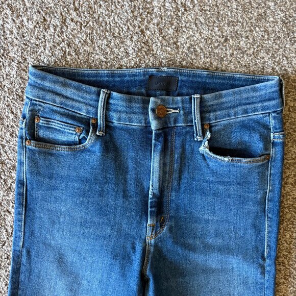 MOTHER Denim High Waisted Ankle Fray Jeans Distressed Size 27 - Picture 3 of 6